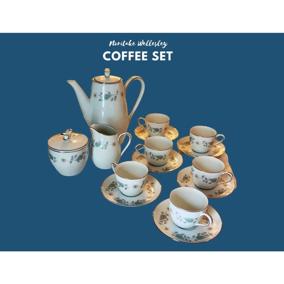 Noritake Wellesley White Floral Porcelain 17 Pc. Coffee Set New in Box No. 6214 - Picture 1 of 10